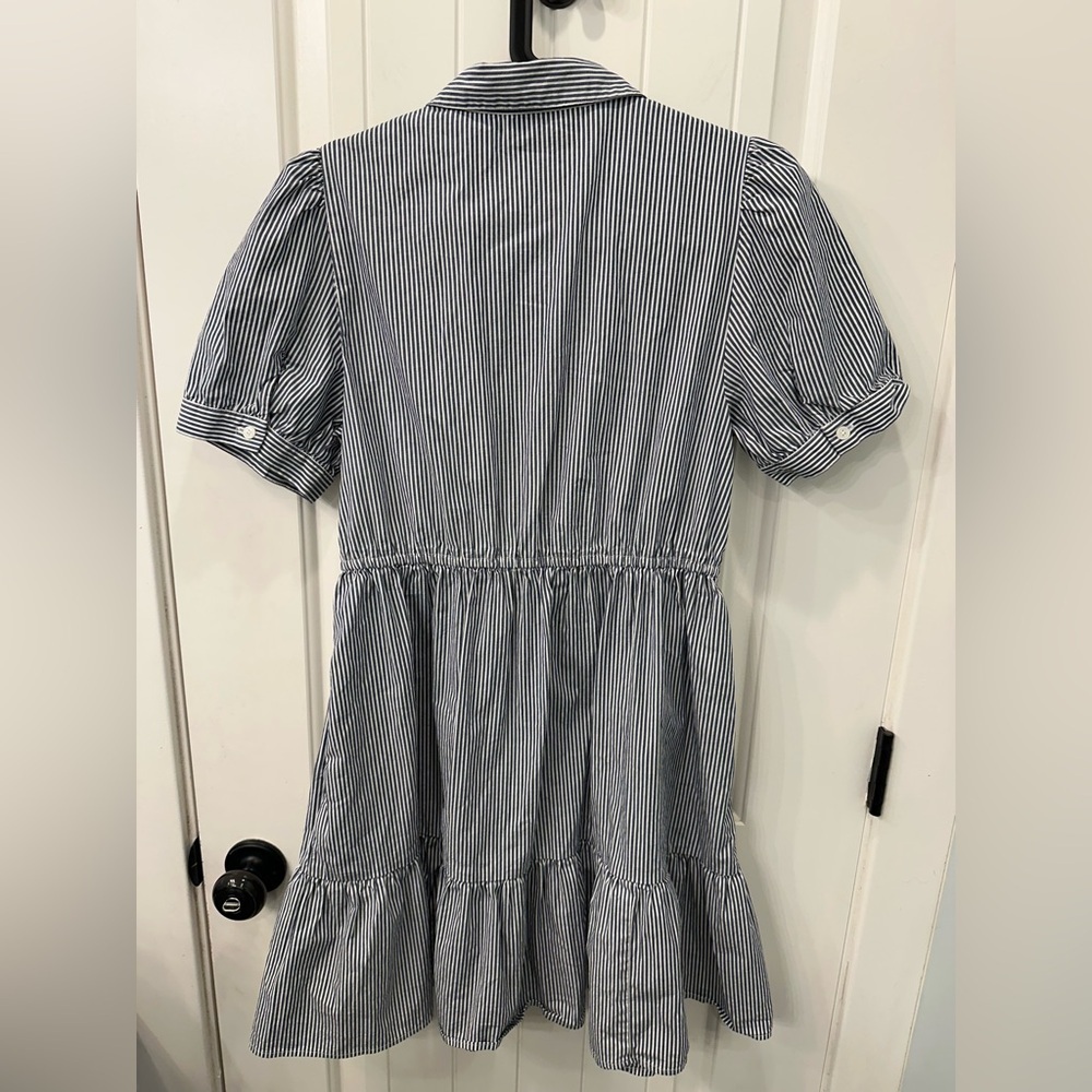 J.Crew Striped Smocked Shirt Dress Black White Ruffle Hem Cottagecore M - Picture 6 of 6